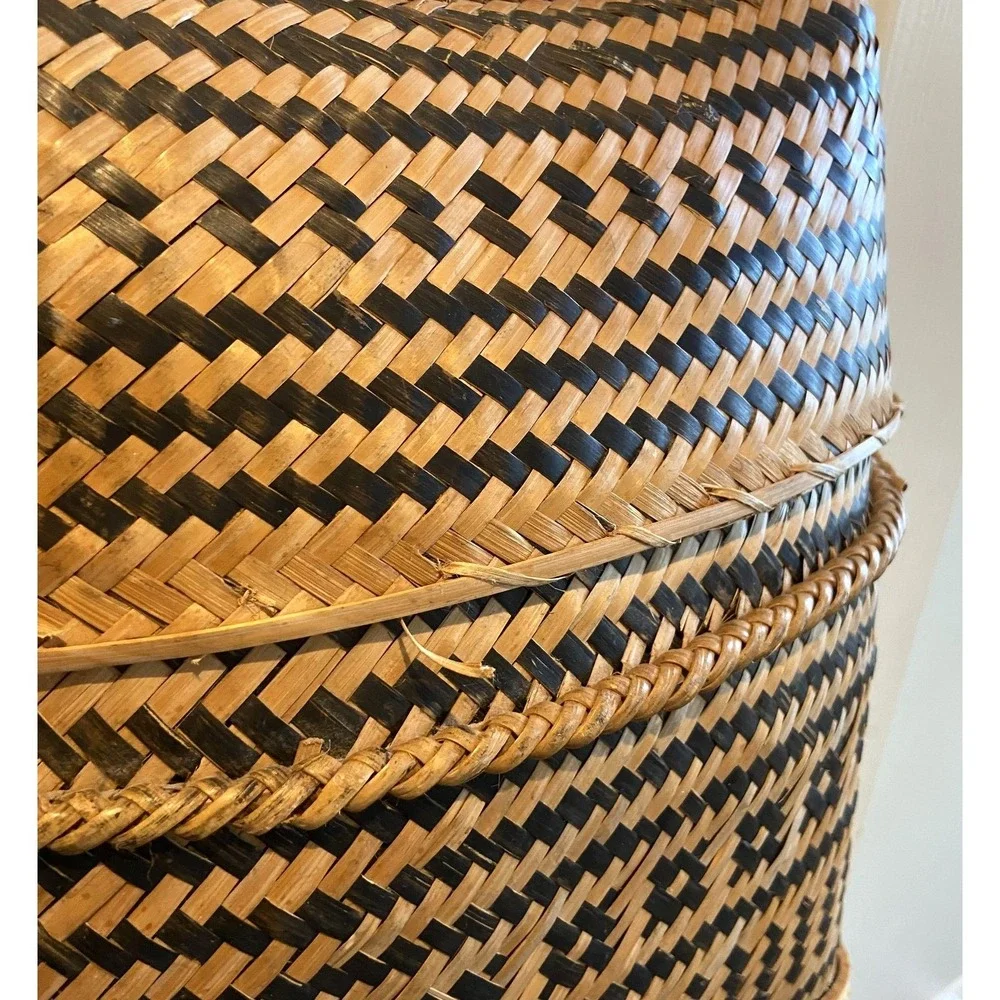 Vtg Philippine Tribal Double Weave Basket Lidded Shoulder Bag Tiruray Ifugao Art